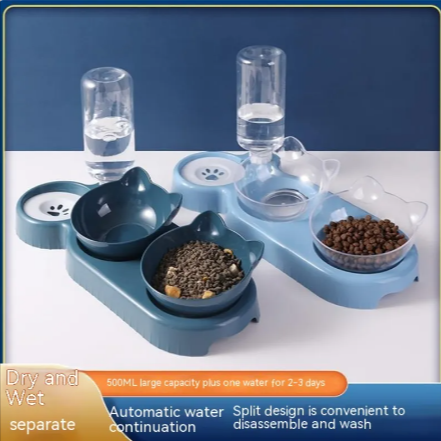 3-in-1 Cat Feeding Station — Anti-Spill Bowl Set with Water Dispenser