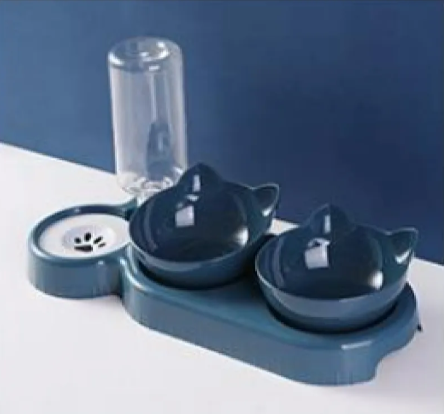 3-in-1 Cat Feeding Station — Anti-Spill Bowl Set with Water Dispenser