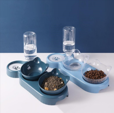 3-in-1 Cat Feeding Station — Anti-Spill Bowl Set with Water Dispenser