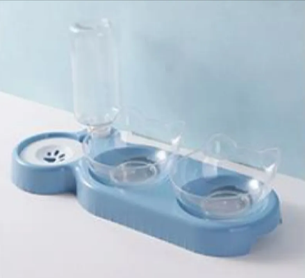 3-in-1 Cat Feeding Station — Anti-Spill Bowl Set with Water Dispenser